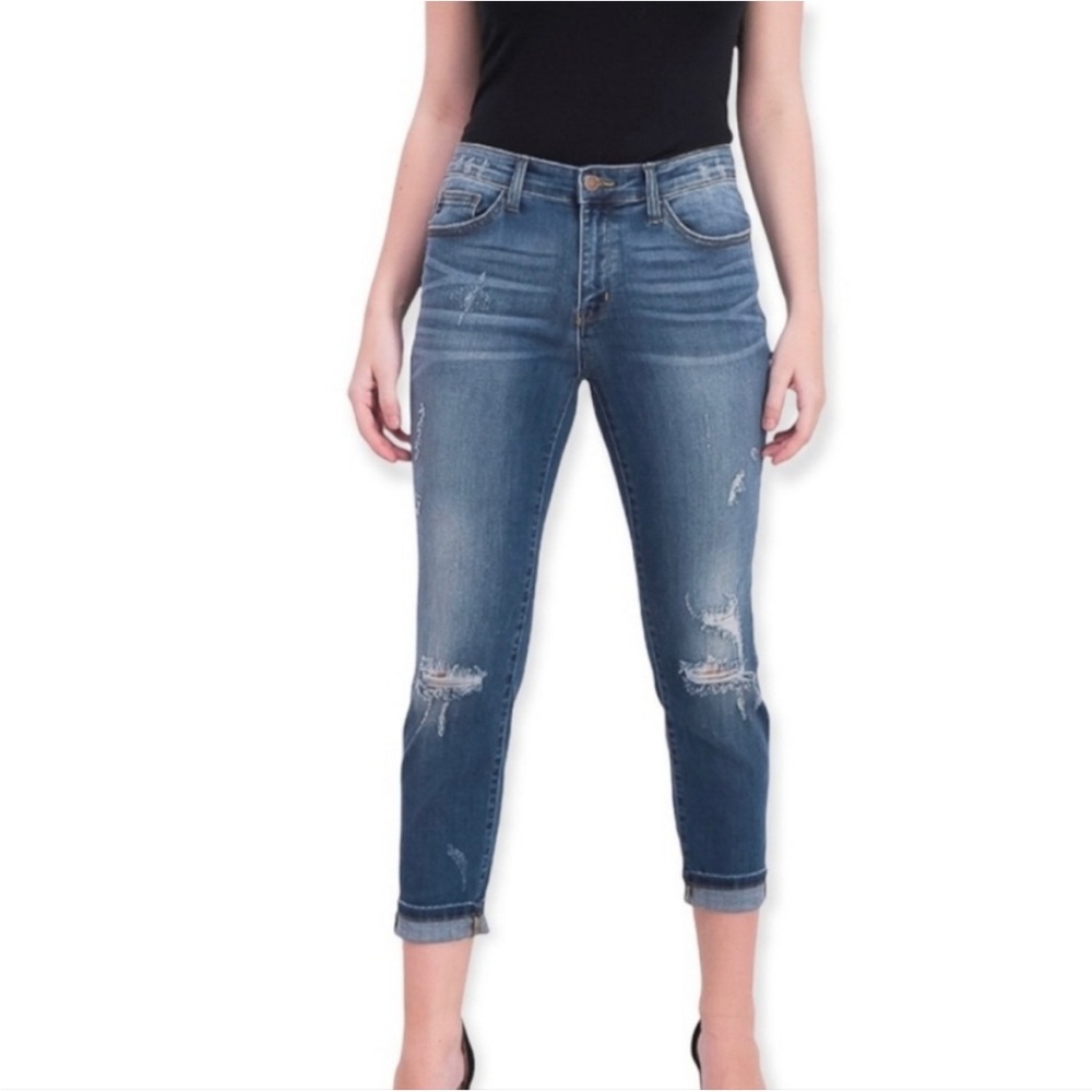 Judy Blue Relaxed Fit‎ high rise distressed Crop Denim  Jeans